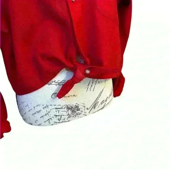 PENDLETON Rare Tie Front Top with Elbow Patches - Red ❤️ - Picture 6 of 13